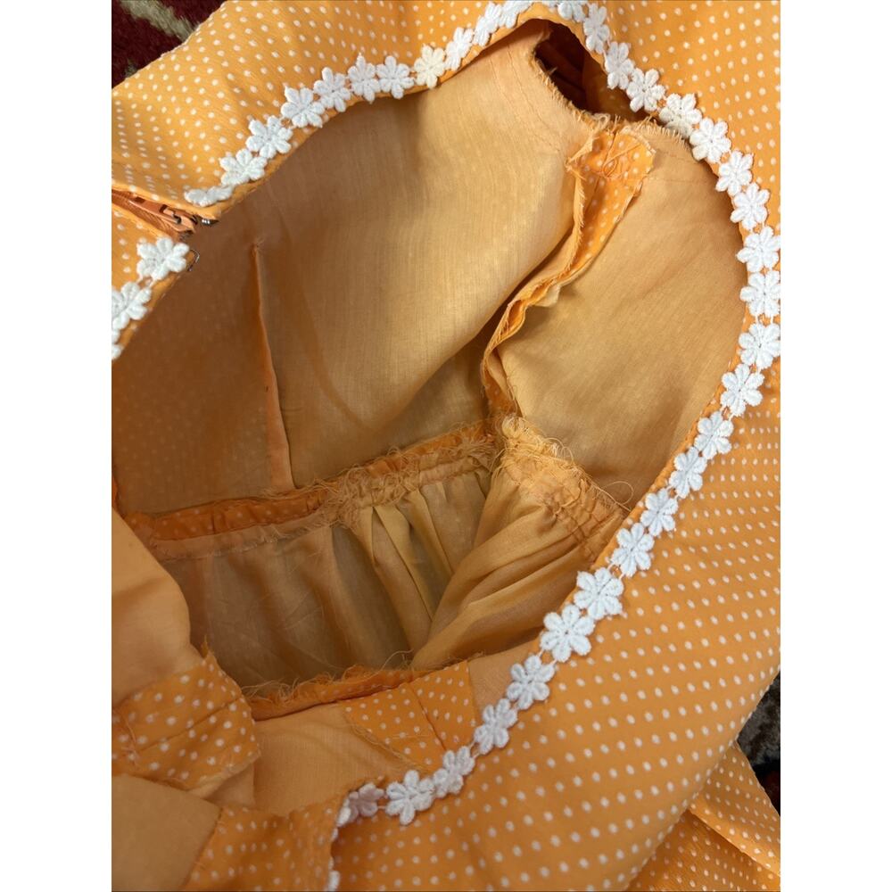 Vintage S 1960s 70s Handmade Apricot Bridesmaid Dress Polka Dot Daisy Retro Maxi - Picture 12 of 12